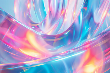 Obraz premium Illuminated abstract design with holographic 3D elements, casting a spectrum of soft pastel lights for a futuristic feel.