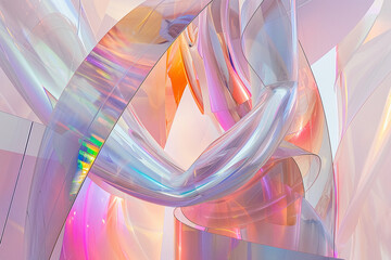 Intriguing play of light on holographic 3D structures, set against a canvas of pastel hues for a mesmerizing abstract effect.