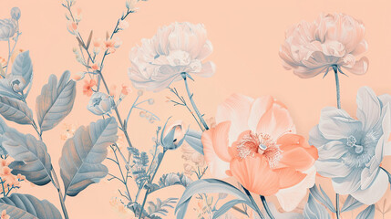 Nature-inspired botanicals in soft pastel hues, showcasing a blend of intricate flower and leaf designs.