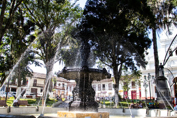 Antique fountain at the central square of Salamina built by the German firm Kissing & Holman and brought by ship to Colombia in 1889