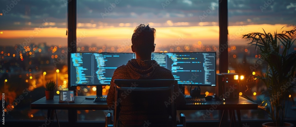 Fototapete Web design, coding and programming technologies. Programmer working in an office for a software development company.