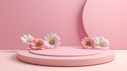 Obraz na płótnie Canvas mosaic podium for product display. pink colored podium.