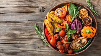 Colorful Plate of Grilled Vegetables on Wooden Table