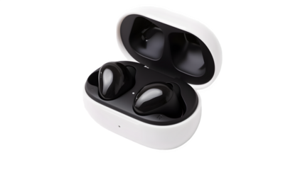 Wireless Earbuds PNG: Portable Audio Solution Isolated on White | Transparent Background | Hand Edited Generative AI