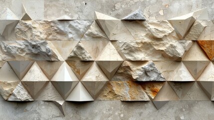 A pattern of 3D triangles . Abstract mosaic of beige triangles