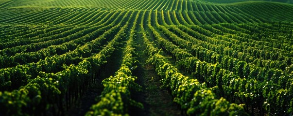 beautiful green vineyard stretching into the distance under a clear sky, symbolizing growth and...