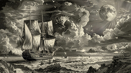 Nostalgic vintage engraving, where each fine line and detail contributes to a richly portrayed historical theme.