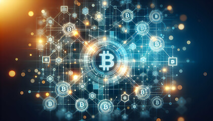 Blockchain Network Digital grid pattern evoking the secure connections of blockchain technology. in business innovation abstract theme ,Full depth of field, clean bright tone, high quality ,include co