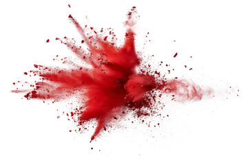 Red color powder explosion splash with freeze isolated on background, abstract splatter of colored dust powder.
