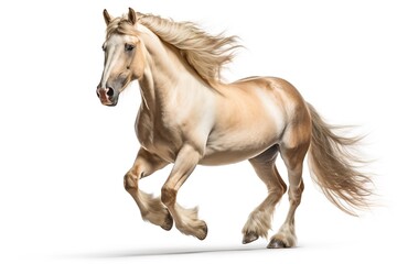 Obraz na płótnie Canvas Beautiful white beige horse prancing isolated on white background