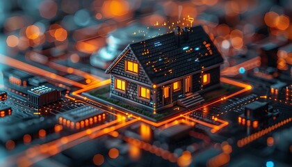 Obraz premium Connected Smart Home Ecosystem, the concept of the Internet of Things (IoT) with showcasing a smart home environment filled with interconnected devices such as smart thermostats, lights, security 