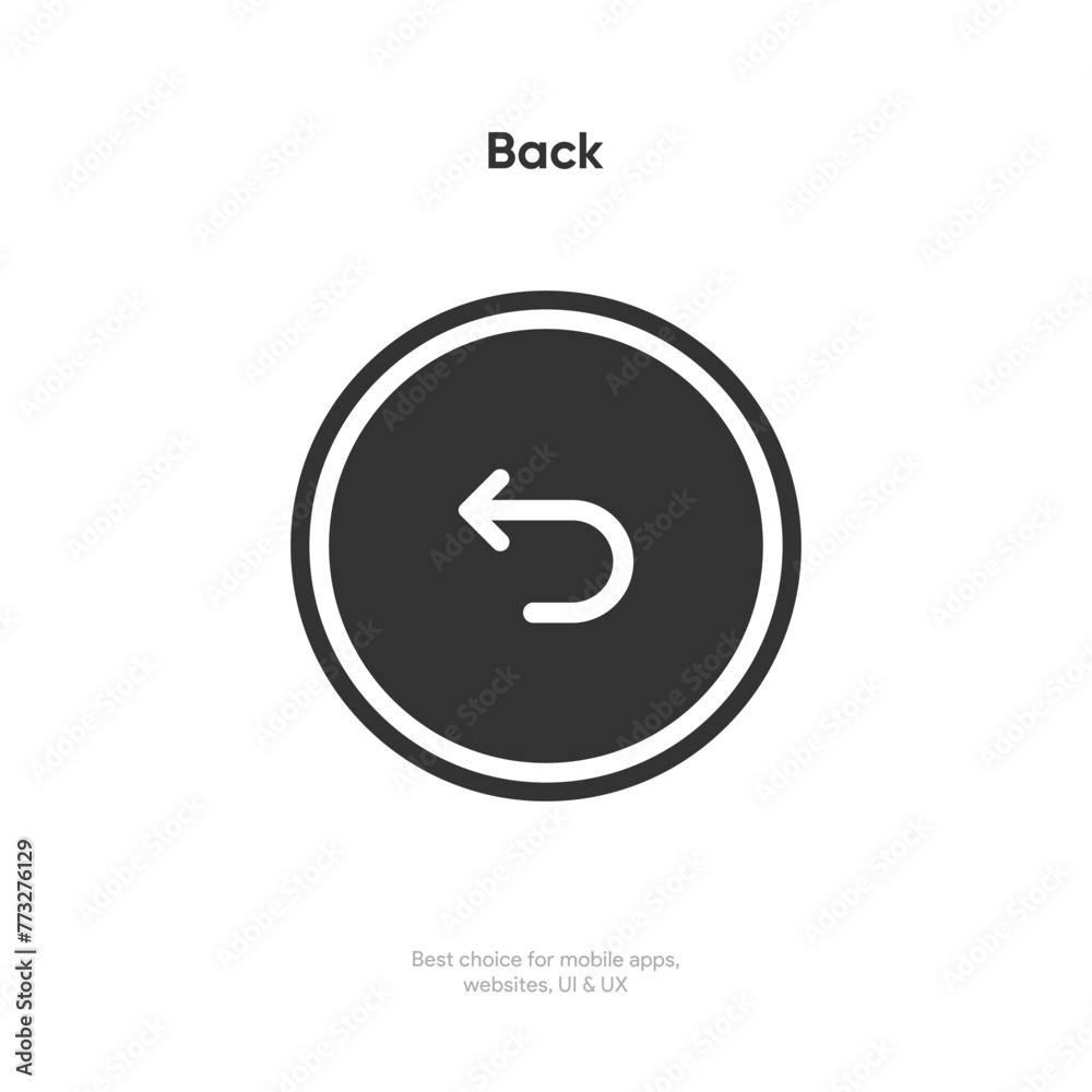 Poster Arrow back icon. Previous direction symbol. Icon arrow symbol. Left symbol. Returning arrow icon. Return icon. Go back sign.