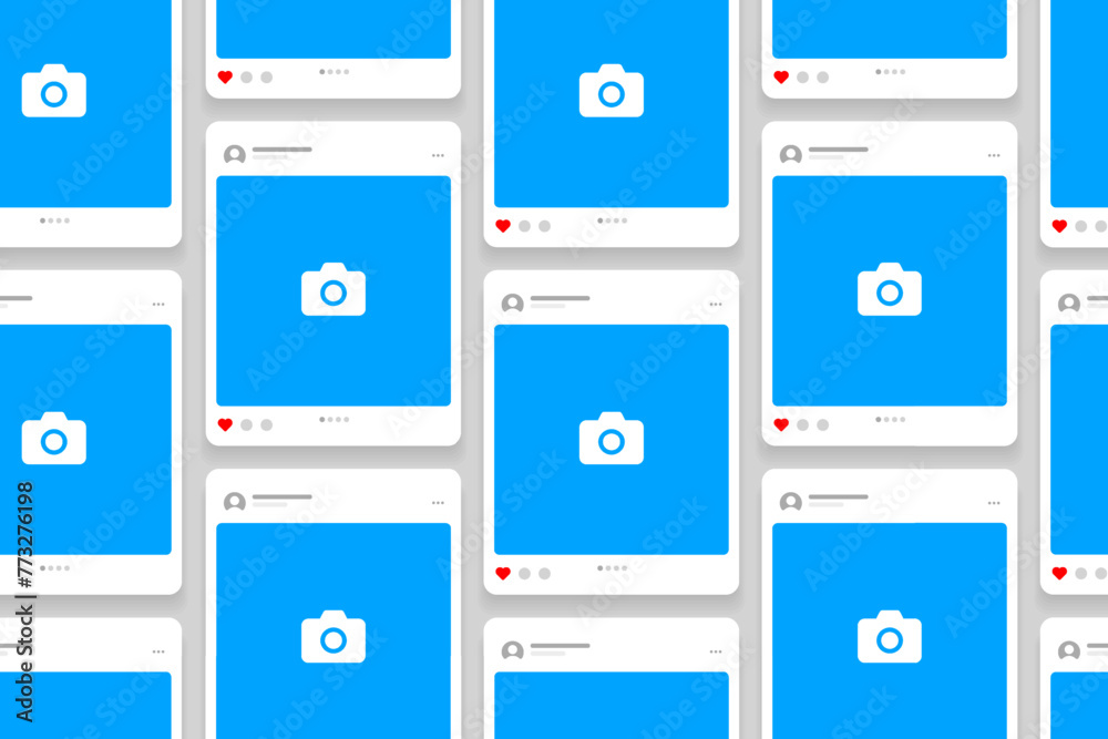 Poster Social media carousel post template mockup. Mobile app interface with blank pictures, editable posts. Scroll frame pages, social media photography.
