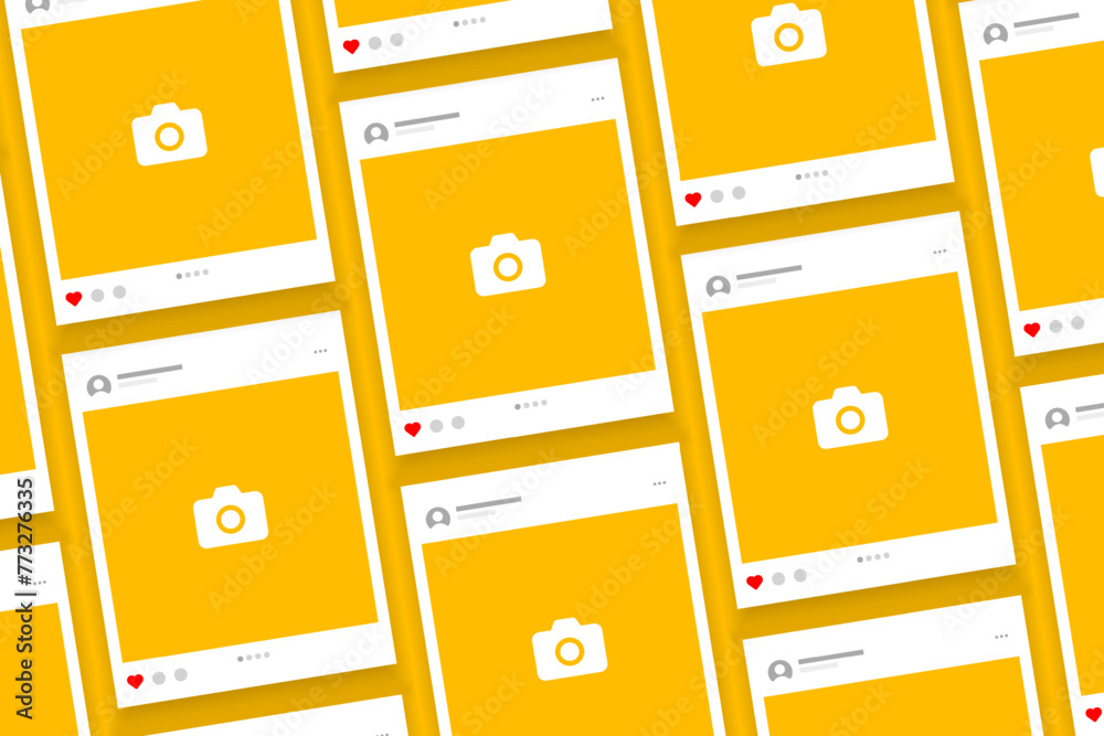 Poster social media carousel post template mockup. mobile app interface with blank pictures, editable posts