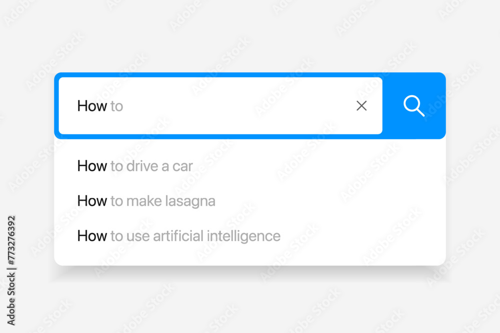 Fototapete Search Bar with suggestions for UI UX design and web site. Search Address and navigation bar icon. Collection of search form templates for websites. Search engine web browser window template.