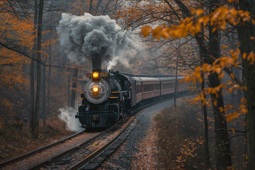 old steam train in the forest