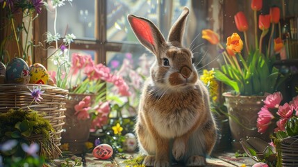 Life in the meadow of the Easter Bunny, Easter concept - obrazy, fototapety, plakaty