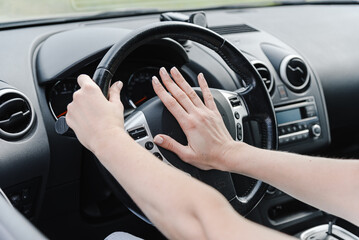 young woman in car