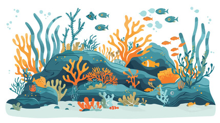 Vectorial illustration of a seabed with corals and sm