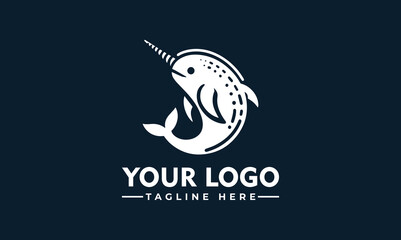 Narwhal Logo Cute Mascot Design for Various Brands and Companies Water Narwhal cartoon mascot design cetacean whale with horn vector illustration cute narwhal logo icon - obrazy, fototapety, plakaty