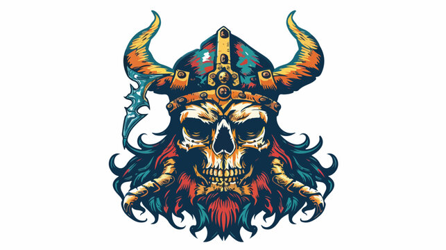 Viking Head With skull illustration For Shirt flat vector