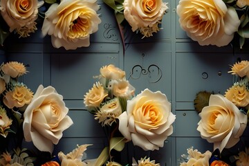 Artificial Flowers Wall for Background in vintage style Generative AI