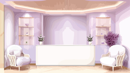 Waiting room interior design in white and violet tone
