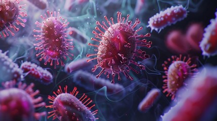 3D depiction of virus bacteria invading human stomach, medical illustration - obrazy, fototapety, plakaty