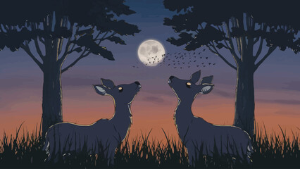 Enchanted Twilight: Two Deer in Reverence of Nature's Splendor
