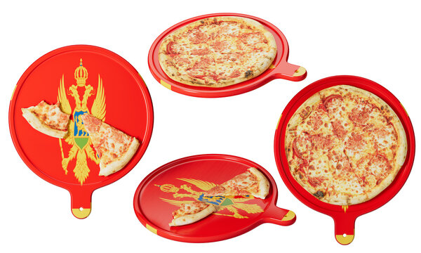 Montenegrin Flag Inspired Plates with Hot Cheese Pizzas