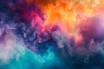   Multicolored cloud floats in air, displayed as smoky mass with varying hues - obrazy, fototapety, plakaty
