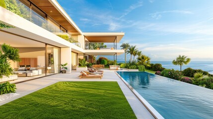 Luxury beach house with sea view swimming pool and garden. Vacation home.