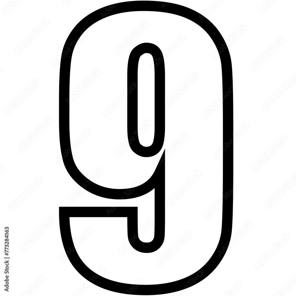 Fototapete Number font set, 0-9 numbers, Simple round numbers symbol