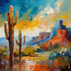Impressionistic painting of the desert southwest