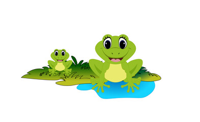 Obraz premium Vector illustration of cartoon frogs in the swamp