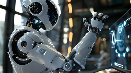 Fototapeta premium Futuristic Robotic Arm Powered by Modular Chiplet Technology Highlighting and Automation Advancements