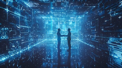 Seamless Digital Exchange:Visualizing Interconnected Entities in Futuristic Holographic Space