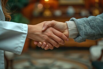 Closeup of doctor hand giving handshake to patient after consultation