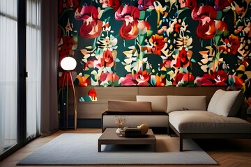 Apartment with floral wallpaper Generative AI
