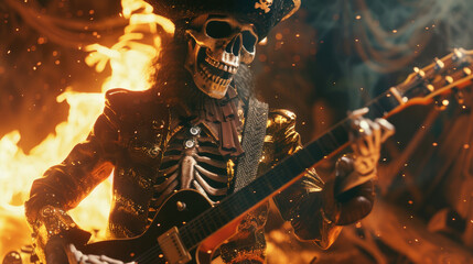 pirate skeleton playing guitar 2 - obrazy, fototapety, plakaty