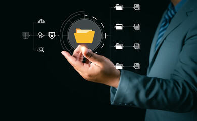 DMS, Document security concept. Document management system, Data encryption. Online documentation database and digital file storage. Log in to file access in the cloud computing system network.