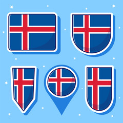 Flat cartoon vector illustration of Iceland national flag with many shapes inside
