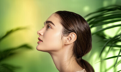Profile of a model with perfect skin ready for cosmetic procedure