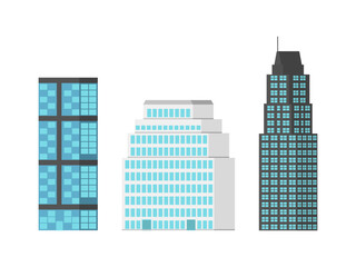 Fototapeta premium Exterior of modern city buildings. Skyscrapers urban structure with house facade. Residential and business office houses. Modern flat isolated on white background. Metropolis. Vector illustration.