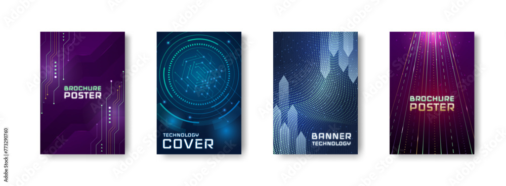 Poster tech background. abstract report cover, future data science elements for business poster or magazine