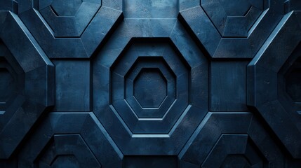 Hexagonal dark blue navy background texture placeholder, radial center space, 3d rendering backdrop - obrazy, fototapety, plakaty