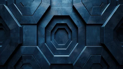 Fotobehang Hexagonal dark blue navy background texture placeholder, radial center space, 3d rendering backdrop © Praphan