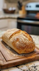 Fototapeta premium Bakers first loaf, journey begins, pride in simplicity