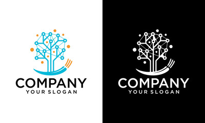 Digital Tree logo,  and tree design concept for education learning and technology business company.