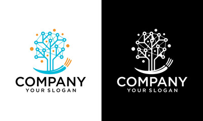 Obraz premium Digital Tree logo, and tree design concept for education learning and technology business company.